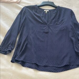 Joie Silk Navy and White Dotted Blouse